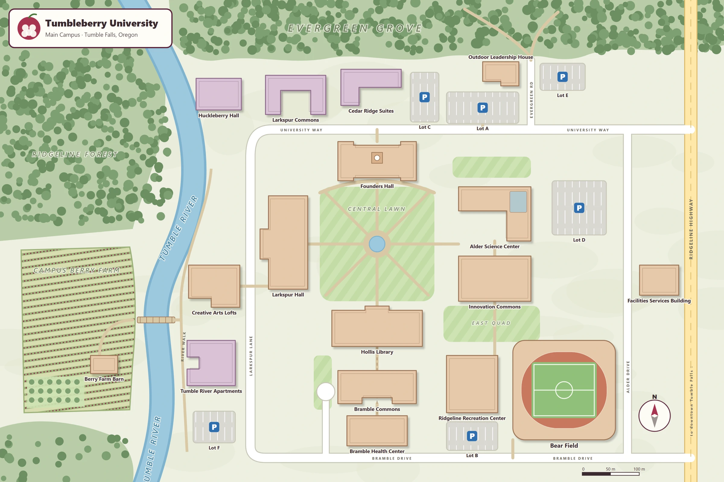 Tumbleberry Main Campus, daytime map